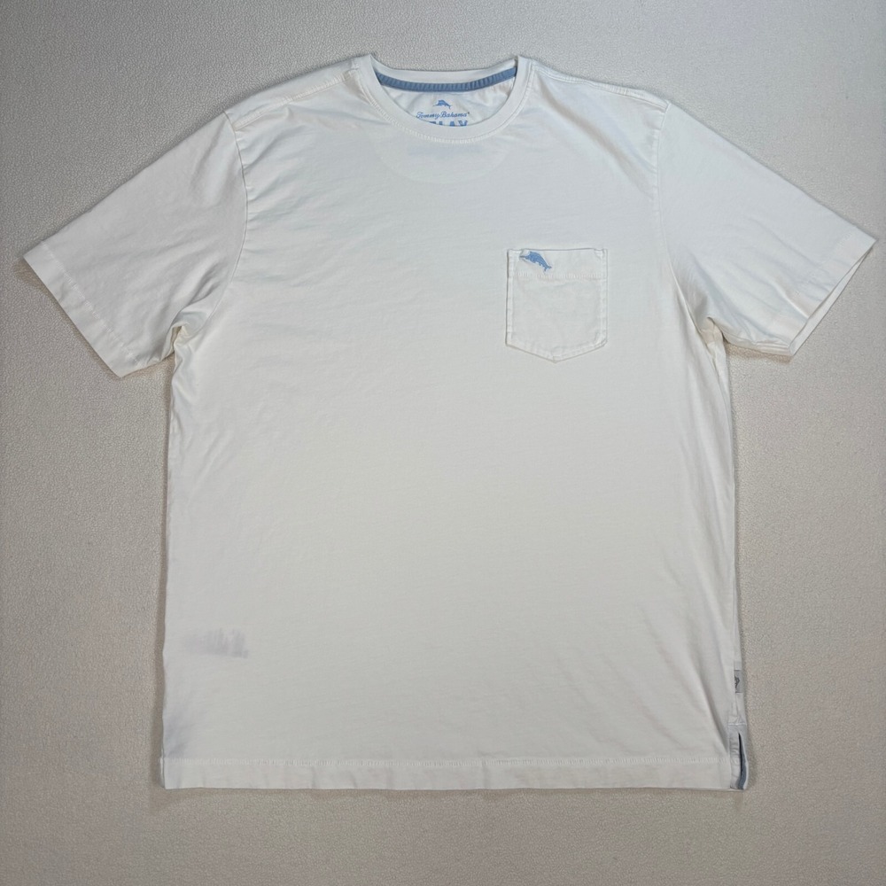 Tommy Bahama Relax Pocket T-Shirt Men's S White Cream 100% Pima Cotton UPF 50